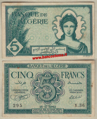 Algeria P91 5 Francs 16.11.1942 vf