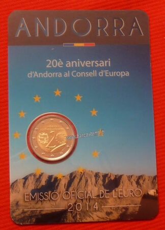 moneta Andorra 2 euro commemorative 2014 20th of the council of europe folder fdc (confezione zecca)