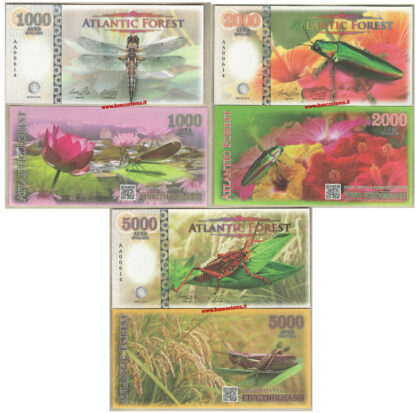 Atlantic Forest 1.000-2.000-5.000 aves dollars set 3 pz. marzo 2016 paper unc