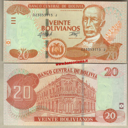 Bolivia P244 20 Bolivianos "J" (2016) unc