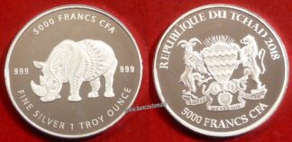 Chad 5.000 Francs 2018 oncia rinoceronte unc CFA
