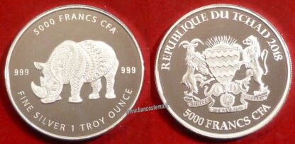 Chad 5.000 Francs 2018 oncia rinoceronte unc CFA