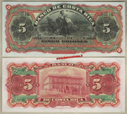 Costa Rica PS173r 5 Colones nd 1901-8 unc