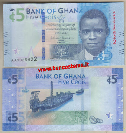 Banconota Ghana P43 5 Cedis 04.03.2017 commemorativa unc