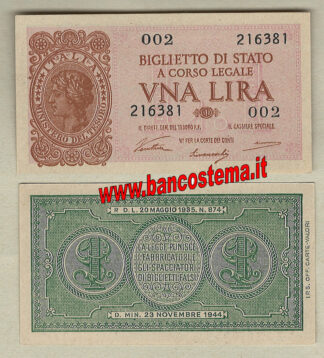 Italia A17 P29a FDS serie 002 - 1 lira "Italia Laureata"