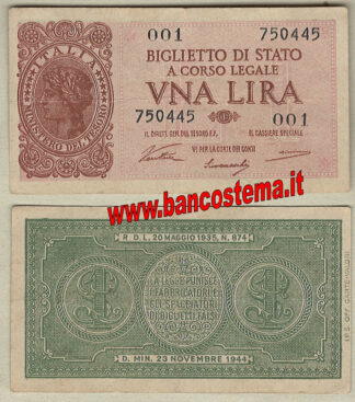 Italia A17 P29a qspl serie 001 - 1 lira "Italia Laureata"