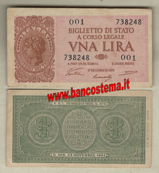 Italia A17 P29a spl+ serie 001 - 1 lira "Italia Laureata"