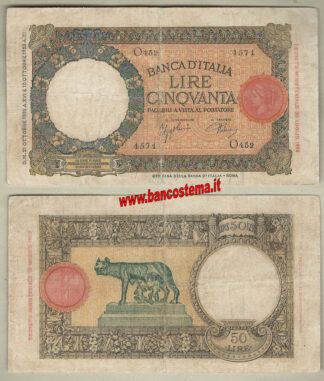 Italia A239 P54b - 50 Lire "Lupetta" 1°tipo 21/10/1938 mb/bb