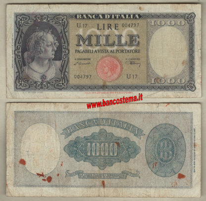 Italia A690 P82 - 1.000 Lire "Ornata di Perle" 20/03/1947 usata - testina