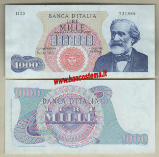 Italia_bandiera banconota Italia 1.000 lire Italia A714 P69d - 1.000 Lire "Verdi" 1°tipo usata spl