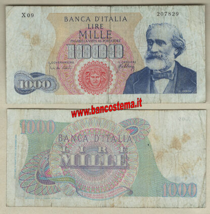 Italia A714sp - 1.000 Lire "Verdi" 1°tipo sostitutiva x09 mb/bb