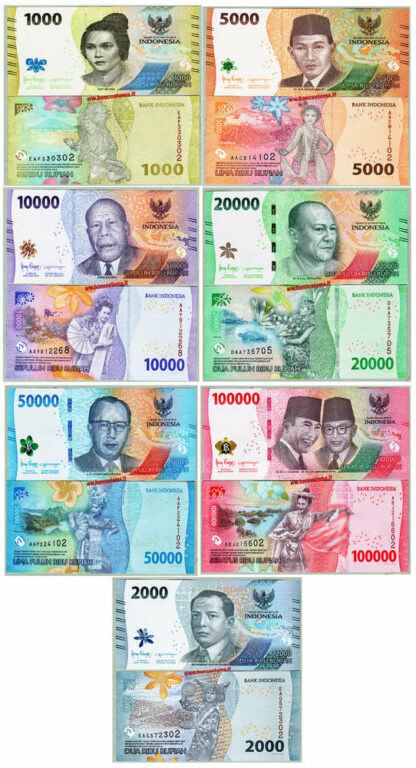 Indonesia set PW162 al PW168 1.000/100.000 rupees 2022 unc