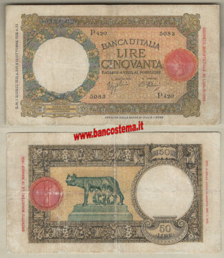 Italia A238 P54b - 50 Lire Lupetta 1°tipo 01.06.1938 mb-bb