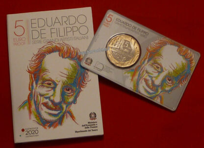 Italia 5 euro commemorativo Eduardo De Filippo 2020 coincard proof - immagine 2