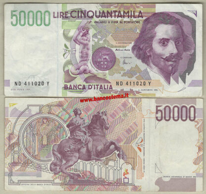 Italia P116c A.909 50.000 Bernini 2° tipo let"D" usata