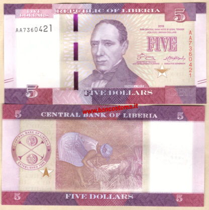 Liberia P31a 5 Dollars 2016 unc