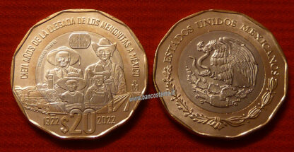 Mexico-20-Pesos-100°-anniversario-dellarrivo-dei-Mennoniti-in-Messico-2022-unc