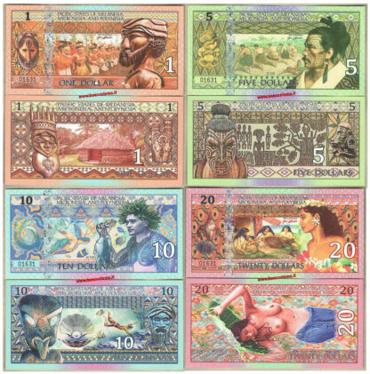 Pacific States of Melanesia Micronesia and polynesia 1-5-10-20 Dollars set 4 pz 2018 polymer unc