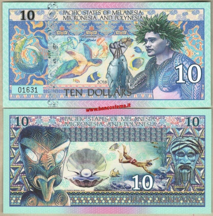 Pacific States of Melanesia Micronesia and polynesia 1-5-10-20 Dollars set 4 pz 2018 polymer unc - immagine 3