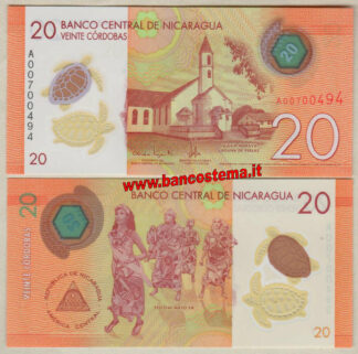 Nicaragua P210a 20 Cordobas 2014(2015) unc - polymer