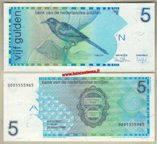Netherlands Antilles P22a 5 Gulden 31.03.1986 unc