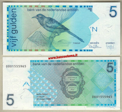 Netherlands Antilles P22a 5 Gulden 31.03.1986 unc