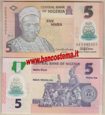 Nigeria P38g 5 Naira 2016 (2017) unc polymer
