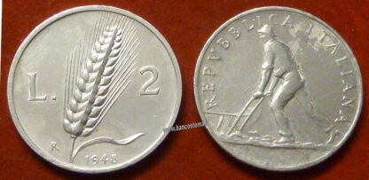  Moneta Italiana 2 lire "Spiga" Repubblica Italiana 1948 BB/BB+