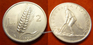 Moneta Italiana 2 lire "Spiga" Repubblica Italiana 1950 BB