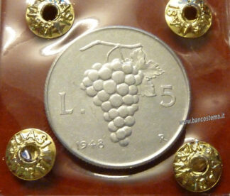 Moneta Italiana 5 lire "Uva" Repubblica Italiana 1948 FDC FRONTE