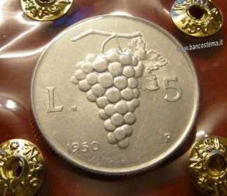 Moneta Italiana 5 lire "Uva" Repubblica Italiana 1950 SPL/FDC FRONTE