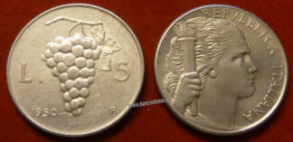 Moneta Italiana 5 lire "Uva" Repubblica Italiana 1950 BB
