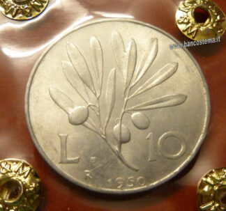 Moneta Italiana 10 lire "Ramo D'Ulivo" Repubblica Italiana 1950 SPL/FDC FRONTE