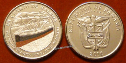 Panama 1/4 di Balboa 2016 commemorativa 1° attraversamento del canale di Panama colorata unc