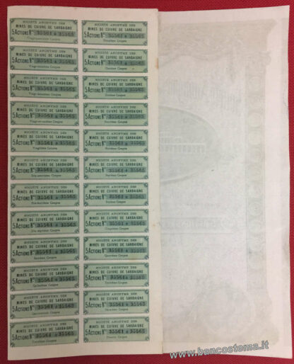Societè Anonyme des Mines de Cuivre de Sardaigne 100 francs 1919 - 5 azioni rear