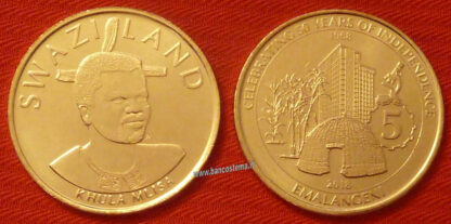 Swaziland 5 Emalangeni 50°anniv.indipendenza 2018 unc