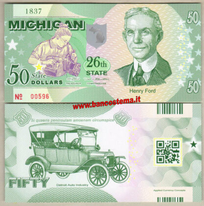 Usa 50 dollars - Michigan 26th State polymer unc