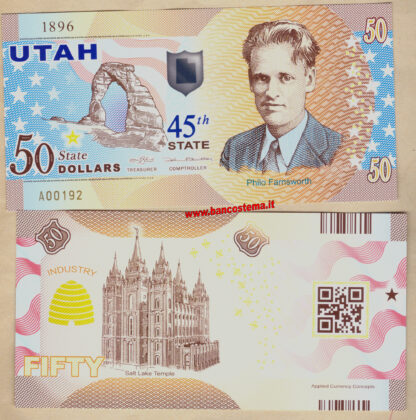 Usa 50 dollars Utah 45th State Polymer unc
