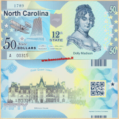 Usa 50 dollars North Carolina 12th State Polymer unc