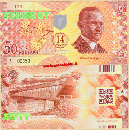 Usa 50 dollars Vermont 14th State Polymer unc
