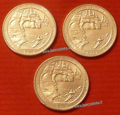 Usa 1/4  Dollar parchi nazionali: stato Wisconsin 42° - Apostle Island 2018 let. D+P+S fdc