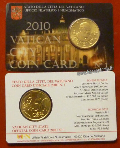 Vaticano coin card 50 cent nr.1 2010 - immagine 2