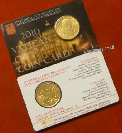 Vaticano coin card 50 cent nr.1 2010 - immagine 3