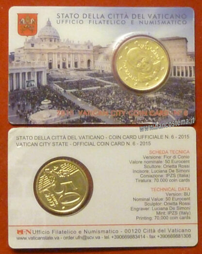 Vaticano coin card 50 cent nr.6 2015 - immagine 2