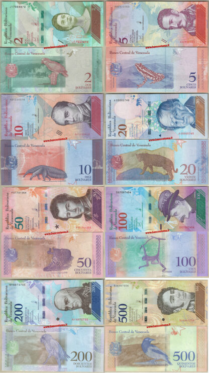 Venezuela set 2-5-10-20-50-100-200-500 Bolivares soverano 8 pz. unc-