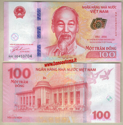 Vietnam P125 100 Dong 2016 commemorativo unc + FOLDER