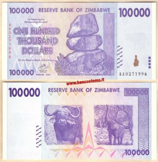 Zimbabwe P75 100.000 Dollars 2008 unc