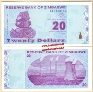 Zimbabwe P95 20 Dollars 2009 unc
