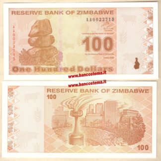 Zimbabwe P97 100 Dollars 2009 unc