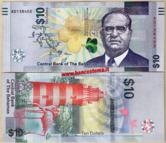Banconota Bahamas PW87 10 Dollars 2022 unc hybrid